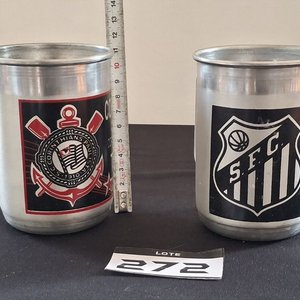 Lote de 2 Jarras de Aluminio de Corinthians y Santos, Set de Cubiertos de Ensalada y 2 Árboles Decorativos de Madera - imagen 2