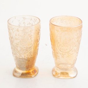 Jarra y 7 Vasos de Cristal Color Caramelo con Diseño Floral - imagen 3