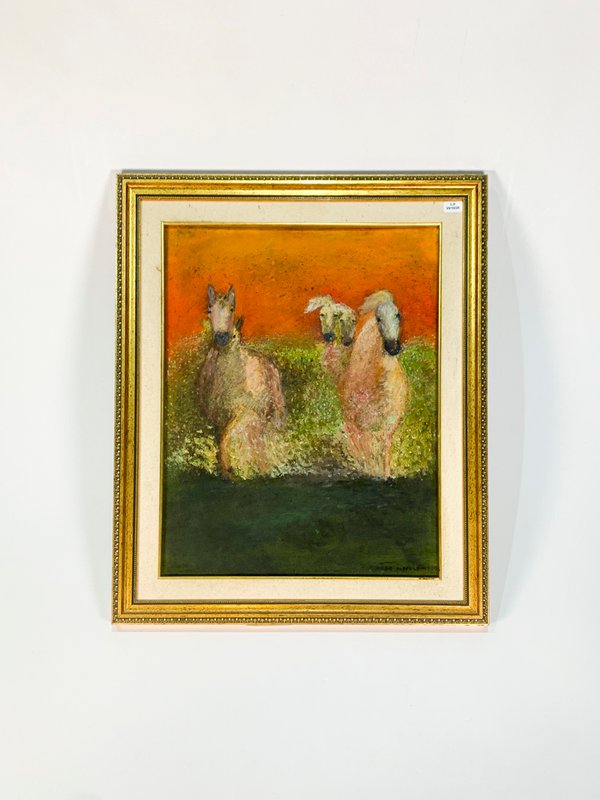Cuadro al óleo "Caballos Blancos" firmado por Nilda Poppolo - imagen 1