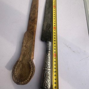 Cuchillo Ginete Antiguo con Cabo de Plata y Oro - imagen 3