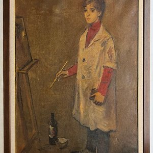Edgardo Ribeiro "La Artista" Óleo sobre Tela Firmado y Fechado 1961 - imagen 2