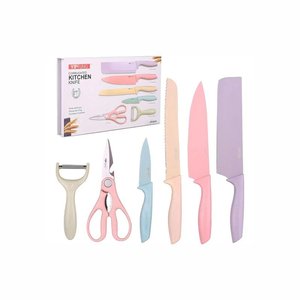 Set de 6 Cuchillos de Cocina Yipfung Acero Inoxidable Colores Pastel - imagen 1