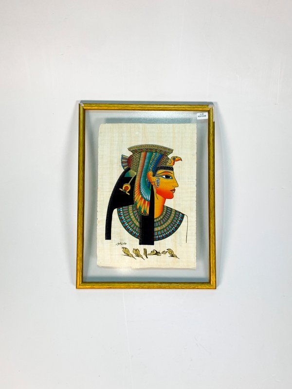 Cuadro Papiro Egipcio Dama Cleopatra con Marco Dorado - imagen 1
