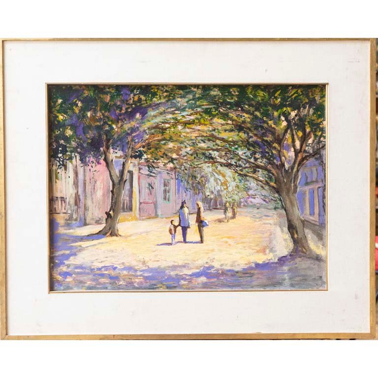 Pintura "Calle con Árboles" al Óleo, 43 x 43 cm
