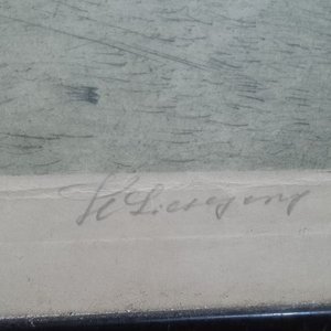 grabado titulado "Abend" (Tarde) o "Winterabend in der Stadt" (Tarde de invierno en la ciudad), realizado por el destacado pintor paisajista y grabador impresionista alemán Helmuth Liesegang - imagen 2