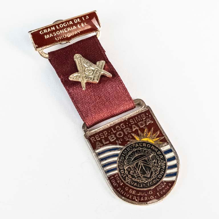Condecoración Masónica "Logia Alborada" en Bronce y Acrílico con Cinta