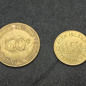 Lote de 2 fichas de transporte Centennial Bridge Rock Island - Davenport, bronce - imagen 3