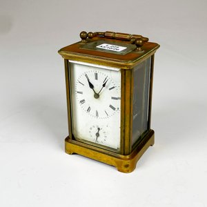 Reloj de viaje bronce y cristal , a cuerda con despertador altura 14 cm (esfera avería y vidrio frente) - imagen 2