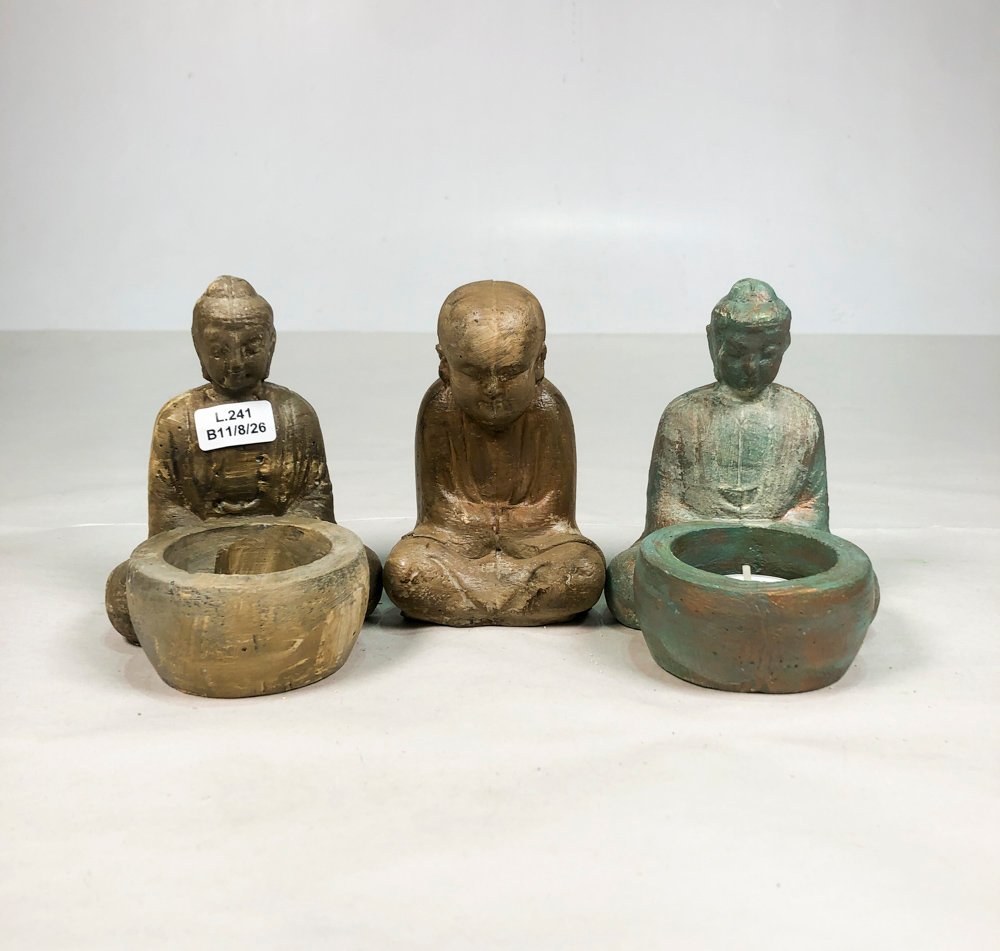 Set de 3 Candelabros de Cerámica con Figuras de Budas Sentados