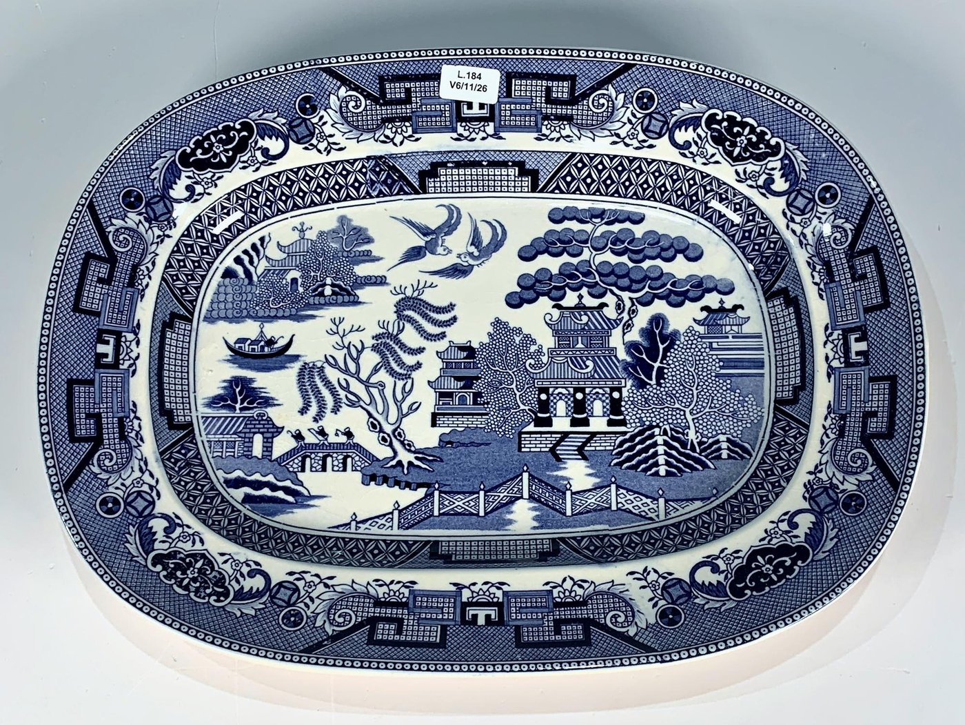 Fuente Churchill Losa Willow China Paisaje Azul y Blanco 37x27 cm