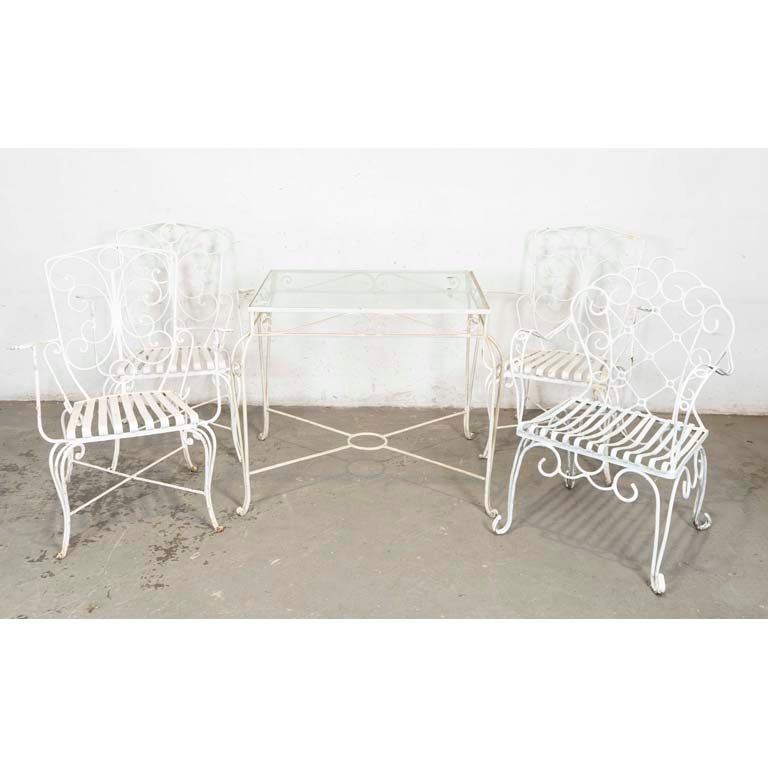 Conjunto de Jardín de Hierro Forjado Blanco: Mesa y 4 Sillones