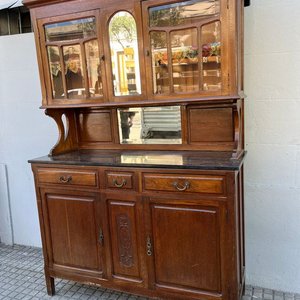 Alacena Antigua de Roble con Alzada Desmontable y Tapa de Mármol - imagen 10