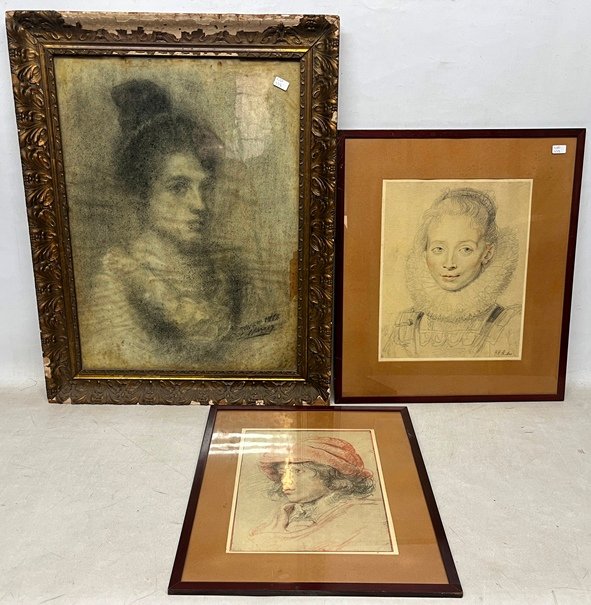 Lote siguiente: Dos pinturas de Rubens y una firma ilegible - Retrato en carbonilla
