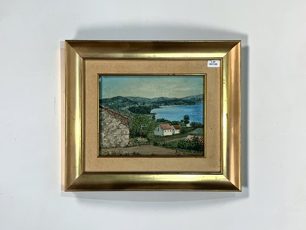 Cuadro al óleo "Paisaje con Sierras y Laguna" firmado "Nel" (1996) - imagen 1