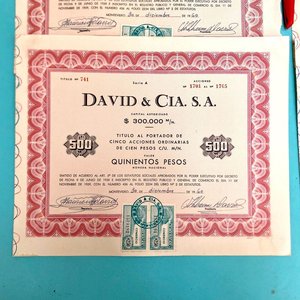 Lote de 6 Acciones David & Cia. S.A. de los años 60s con Timbres Fiscales - imagen 3