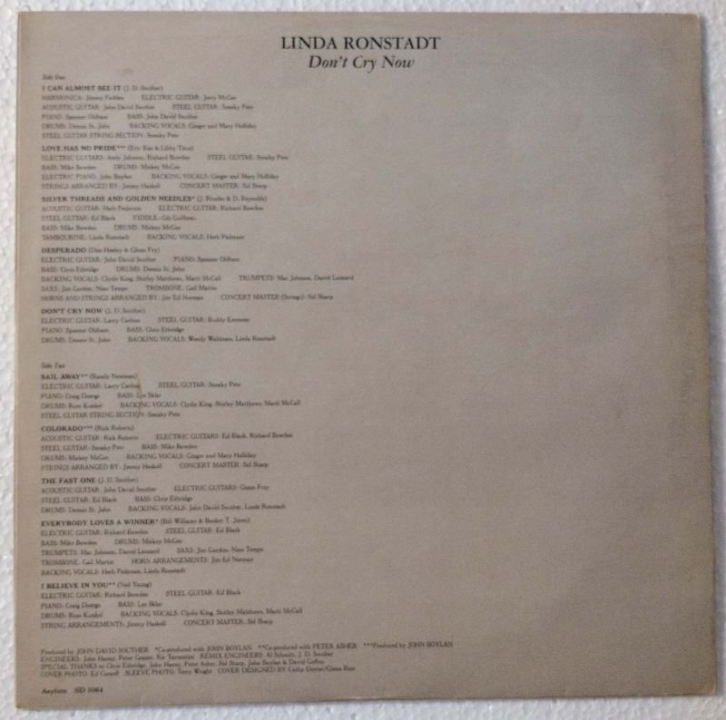 LINDA RONSTADT: "Don't Cry Now" LP Importado USA, 1973 - imagen 3