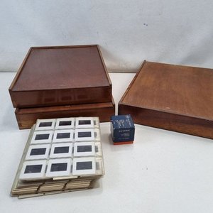 Lote de Cajas de Madera con Diapositivas y Accesorios Agfa Natarix para Cámara - imagen 2