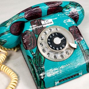 Teléfono Antiguo Esmaltado Floral Antel - imagen 3