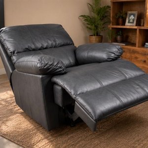 Sillón Reclinable de Cuero Negro con Apoyapiés Extensible - imagen 2