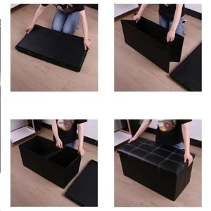 Puff Baúl Plegable Negro con Tapa Acolchada - imagen 2