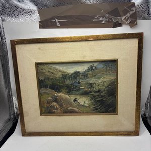 Cuadro al Óleo "Paisaje con Pescador" de Aldo Curto - 21x16 cm - imagen 1