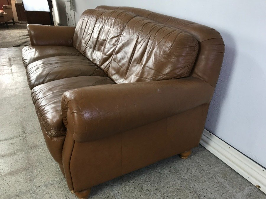 Sillón de 3 cuerpos en cuero natural marrón claro - imagen 5