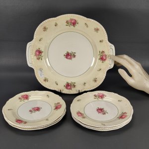 Juego de Loza Inglesa Woods Ivory Ware: Plato de Masas con 6 Platitos Florales - imagen 3