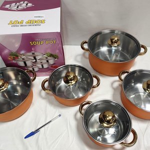 Juego de 5 Ollas de Acero Inoxidable con Tapas de Vidrio y Mangos Remachados - imagen 3