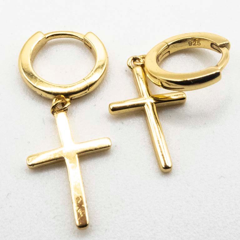 Caravanas Aros con Cruces Baño de Oro Plata 925
