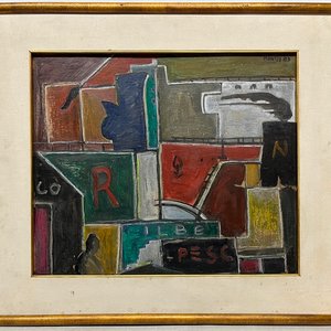 Oleo "Puerto" de José Montes, Firmado y Fechado 1983 - imagen 2