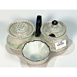 Trío de Porcelana Checoslovaca para Sal, Pimienta y Palillos con Asa Negra - imagen 5