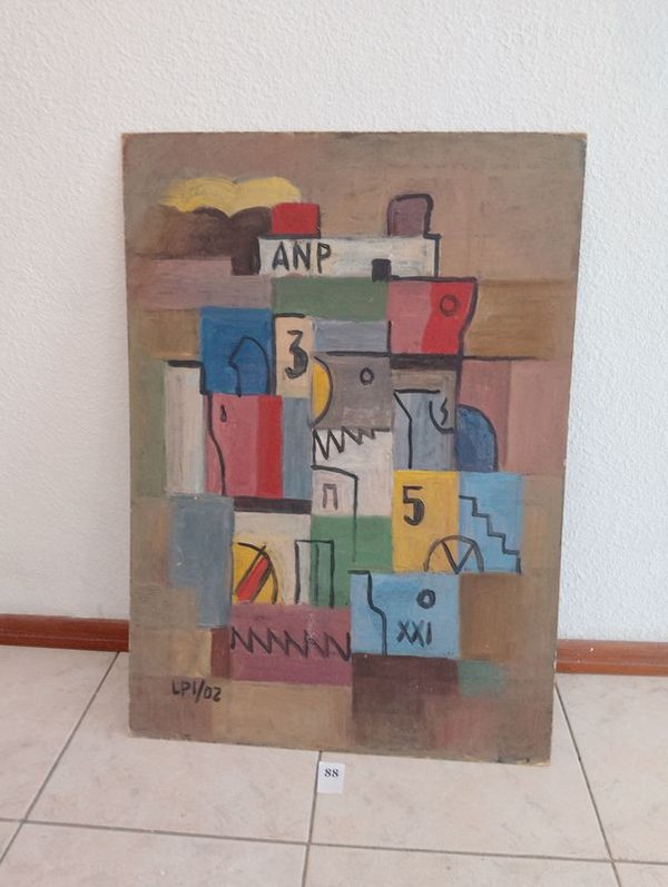 Óleo sobre cartón abstracto firmado LPI 02, 70x50 cm