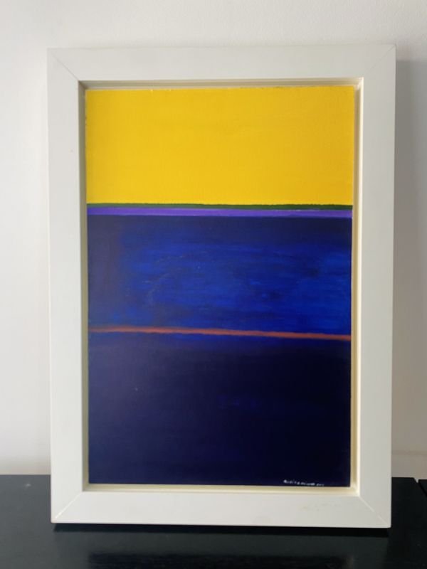 Lote siguiente: Oleo sobre tela abstracto contemporaneo con bloques de colores geométricos firmado