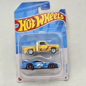Lote siguiente: Hot Wheels Blister Doble: Camioneta Amarilla y Auto Azul