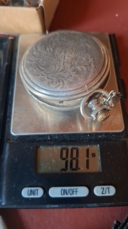 Reloj de bolsillo plata con cadena en mal estado - imagen 8