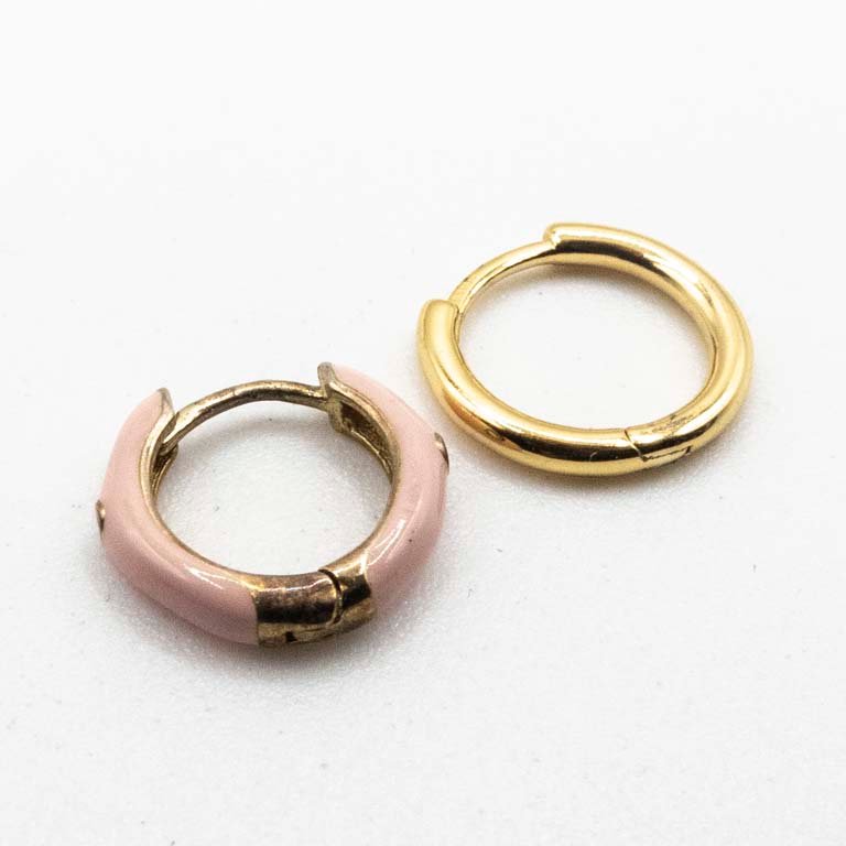 Caravanas de Plata Bañadas en Oro con Esmalte Rosa