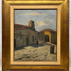 Oleo "Pueblo" de Walter Deliotti, 46 x 38 cm - imagen 2