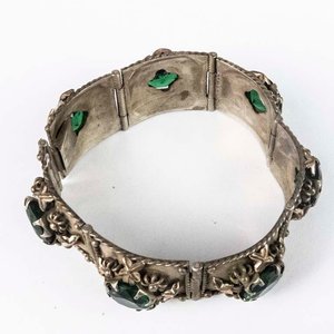 Pulsera de Plata y Oro con Piedras Verdes - 18 cm - imagen 1