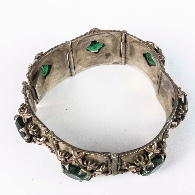 Pulsera de Plata y Oro con Piedras Verdes - 18 cm