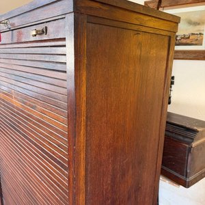 Gran Fichero Organizador Antiguo de Roble con Cortina y Cajones - imagen 6