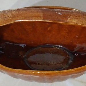 Cesta o Cuenco de Cerámica Vidriada Marrón con Asa - imagen 2