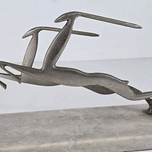 Escultura Decorativa de Dos Linces en Metal sobre Base de Mármol - imagen 5