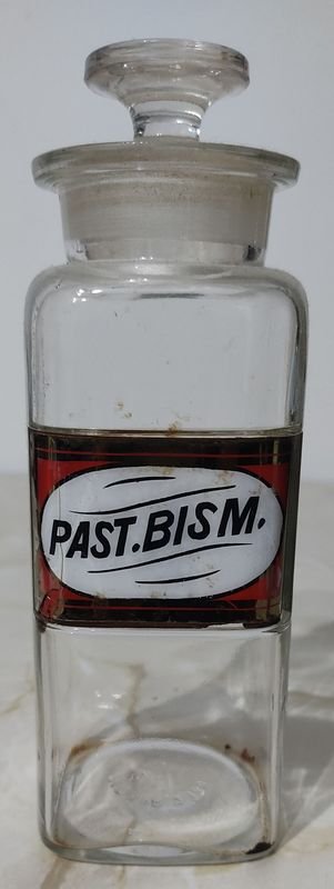 Antiguo frasco de vidrio hialino de farmacia con etiqueta y tapón - imagen 4