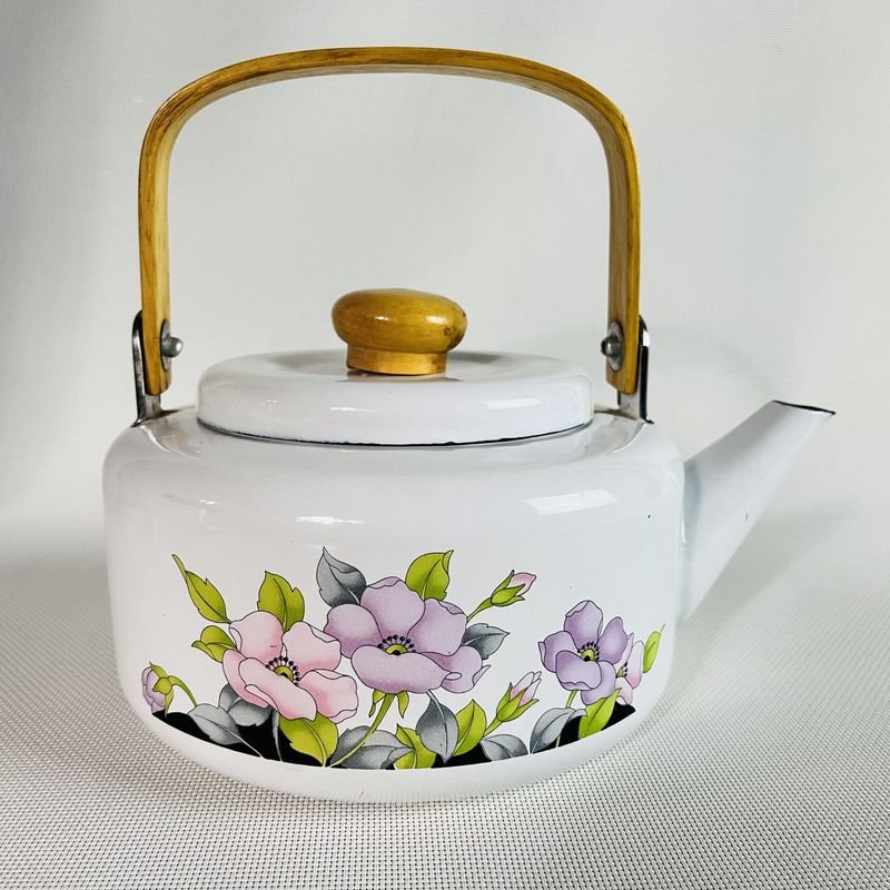 Caldera esmaltada con asa de madera - Teapot de porcelana - imagen 3