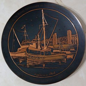 Plato Decorativo Vintage Cobre Repujado Valparaíso Chile - imagen 1