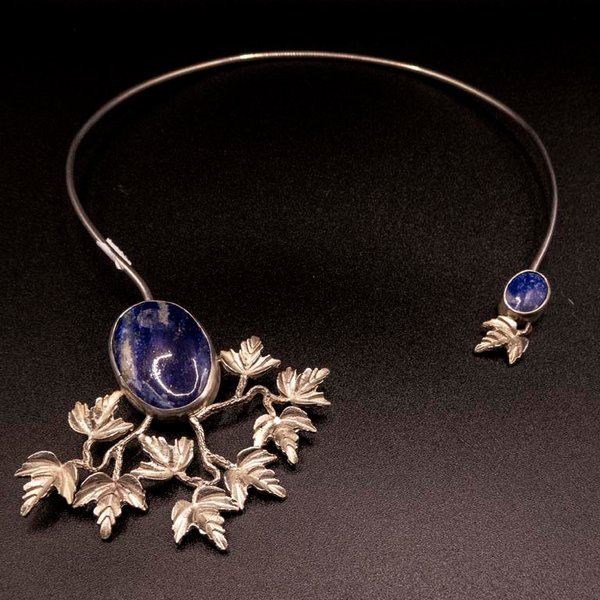 Gargantilla de Plata 950 con Azurita y Diseño de Hojas - imagen 1