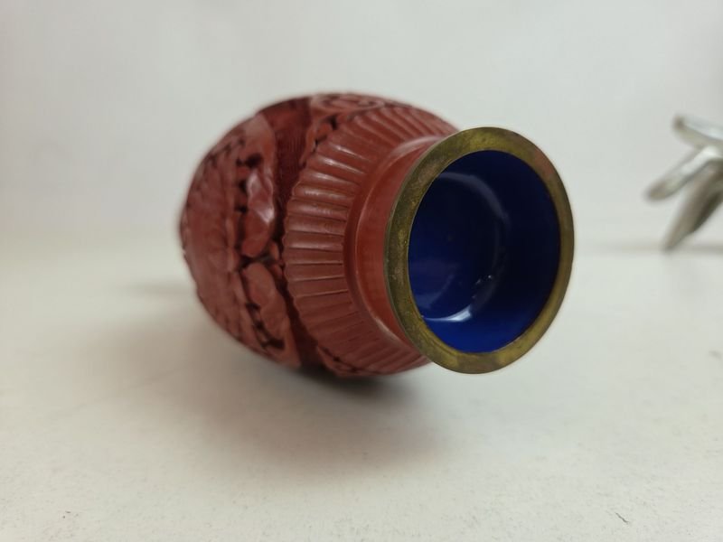Jarrón chino de laca (laca de cinabrio) - Vaso cerámico decorativo - imagen 5