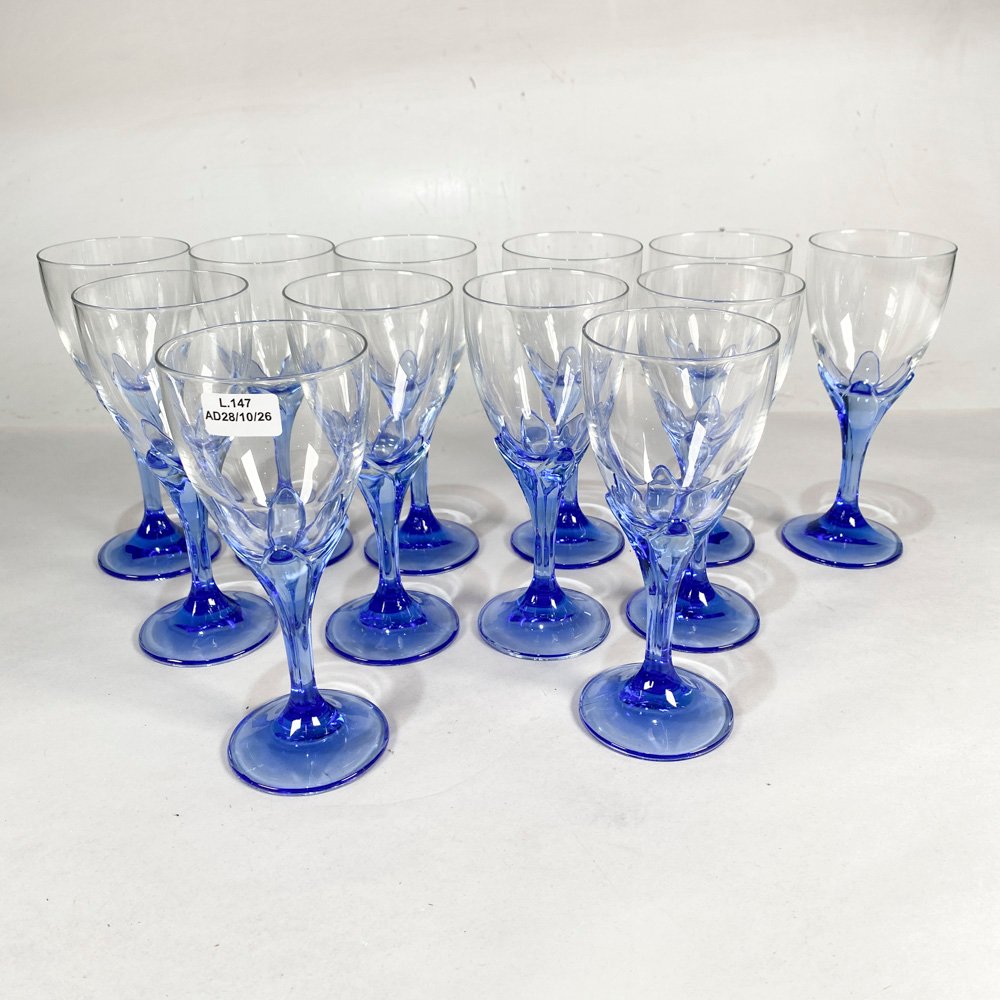 Doce Copas de Cristal con Vástago Azul