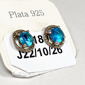 Par de Caravanas de Plata 925 con Piedra Azul - imagen 3