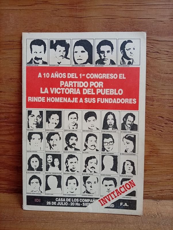Invitación Firmada por Hugo Cores, Partido por la Victoria del Pueblo (PVP)
